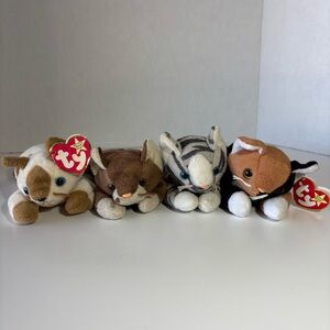 Ty Beanie Babies Lot of 4 Cats-Snip, Chip, Pounce, Prance 1996-1997